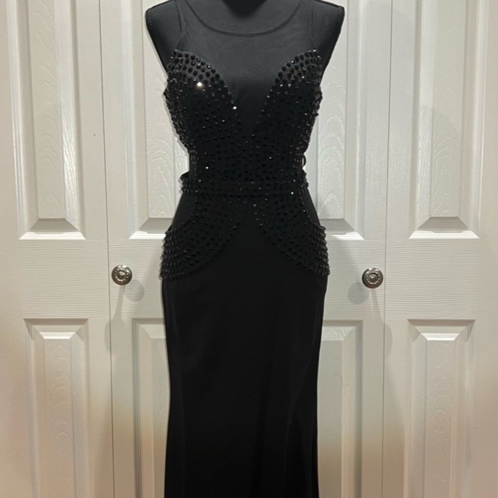 Minuet Black Beaded Gown Size Small NWT